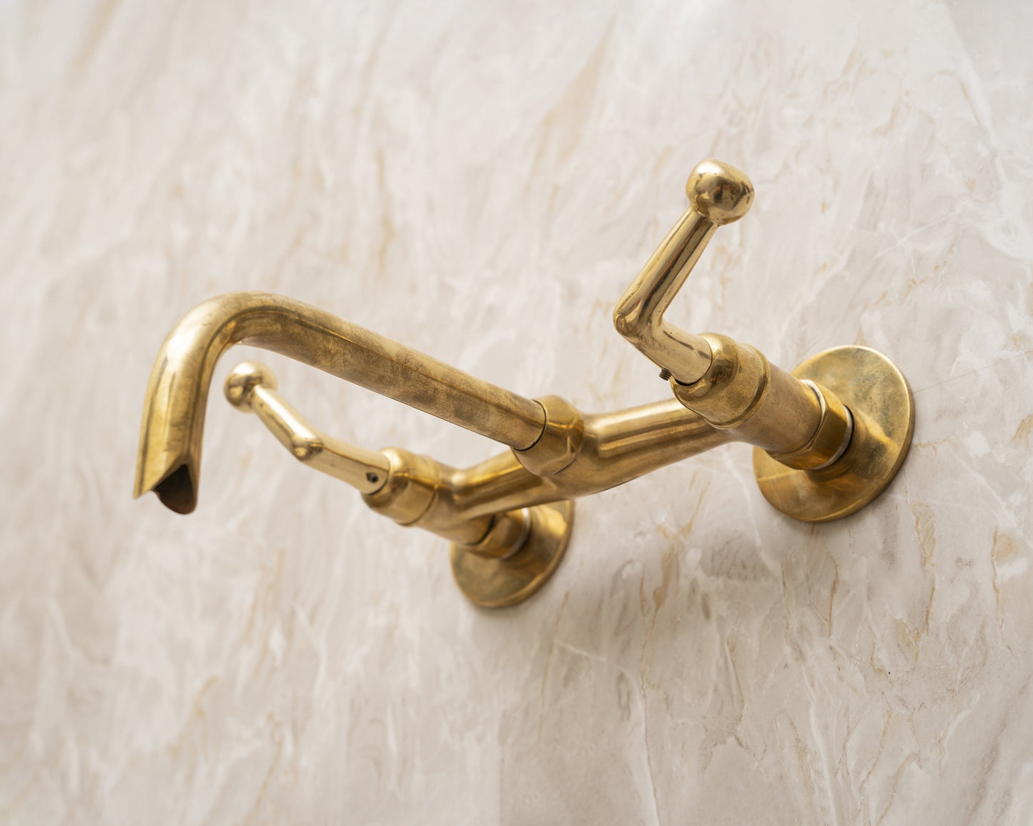 Unlacquered Brass Wall Mounted Faucet, Bathroom Sink Tub Filler Faucet