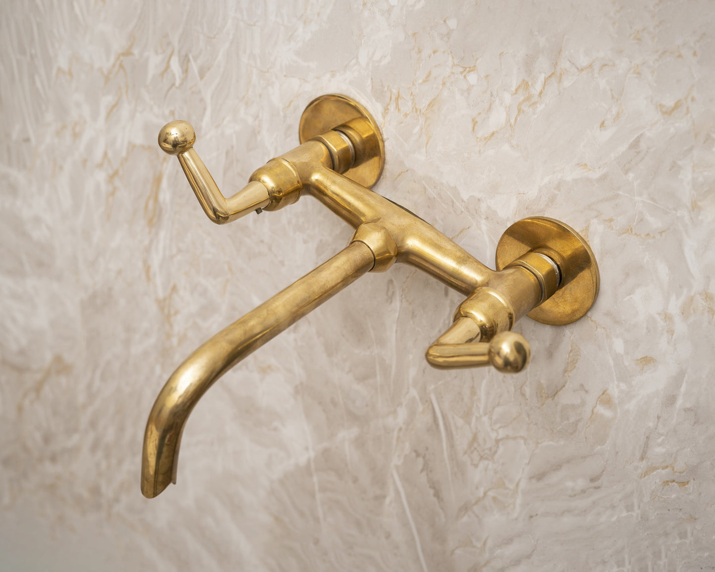 Unlacquered Brass Wall Mounted Faucet, Bathroom Sink Tub Filler Faucet