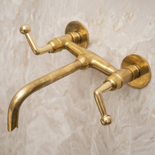 Unlacquered Brass Wall Mounted Faucet, Bathroom Sink Tub Filler Faucet