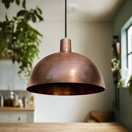 Aged Copper Hammered Dome Pendant Light Island Lighting - Zorva