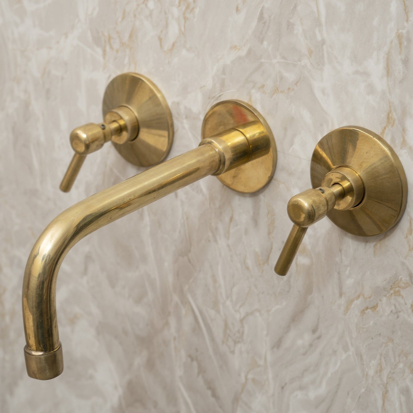 Unlacquered Brass Bathroom Sink Faucet, Handcrafted Brass Wall Mounted Faucet