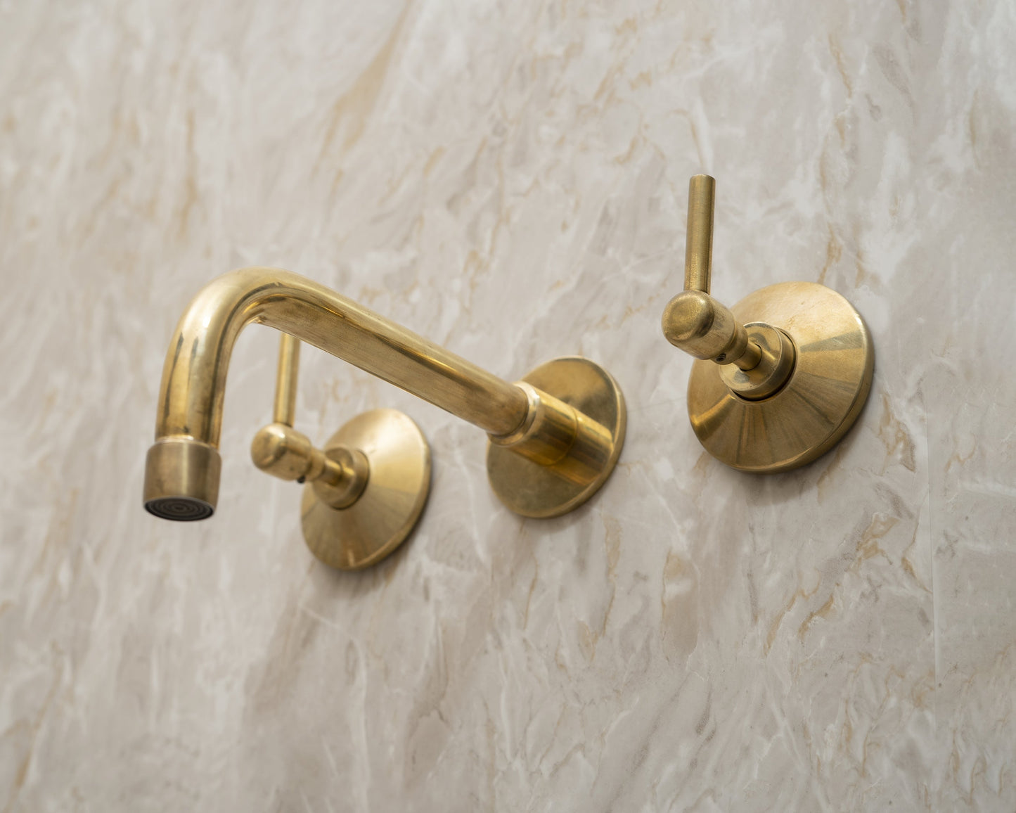 Unlacquered Brass Bathroom Sink Faucet, Handcrafted Brass Wall Mounted Faucet