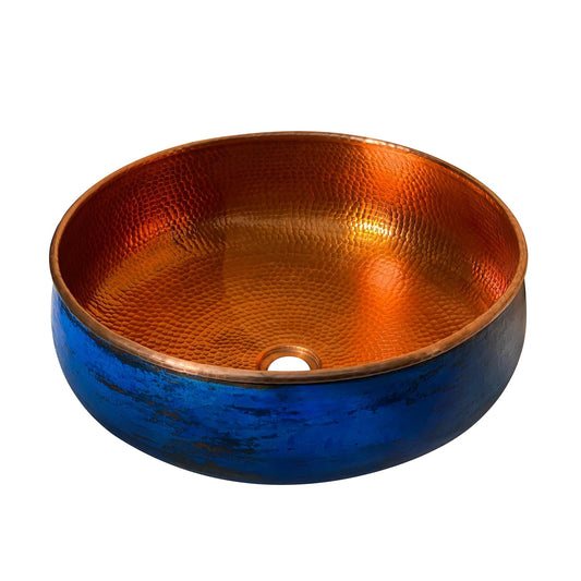 Blue Patina Copper Vessel Sink - Vivid Blue Bathroom Sink - AQUA