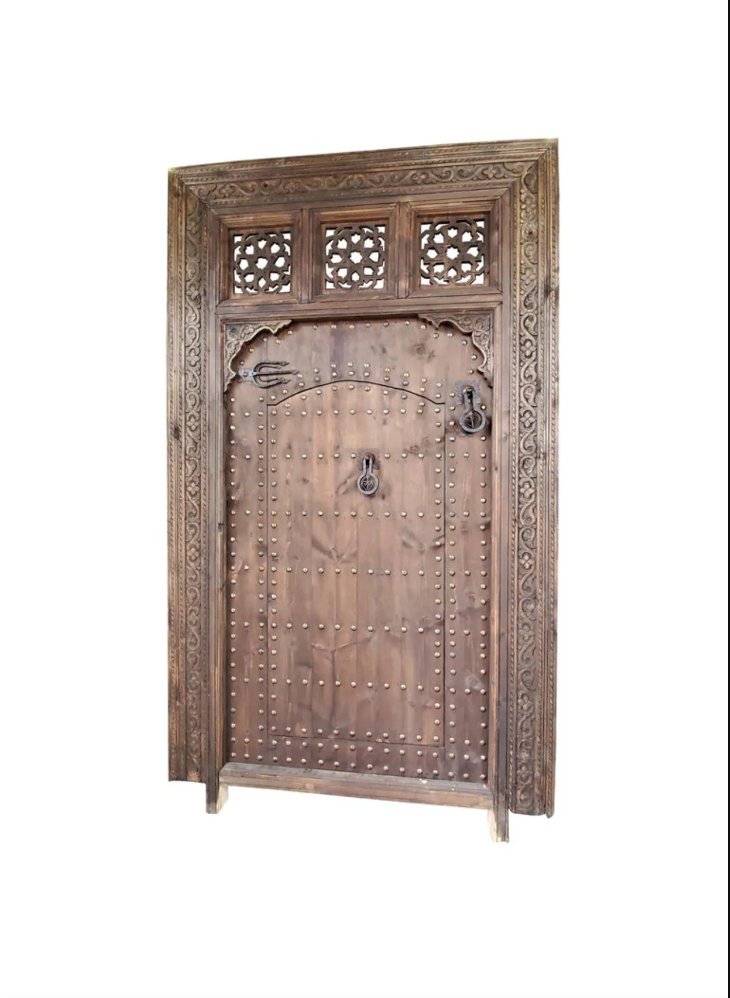 Wooden Moroccan Door - CARVED TWO SIDE - DOUBLE CARVED TRIM