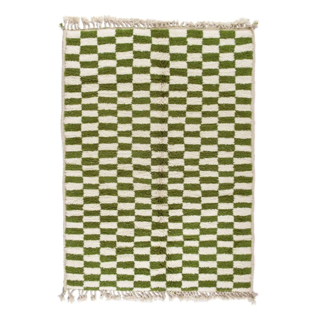 Checkered Wool Rug - Light green & White