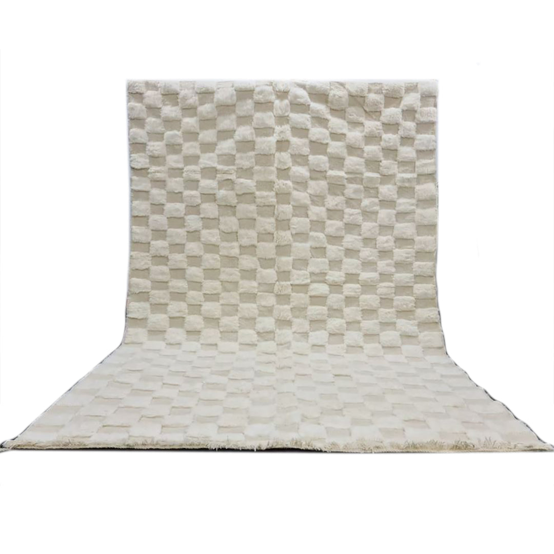 Checkered Wool Rug - Solid White