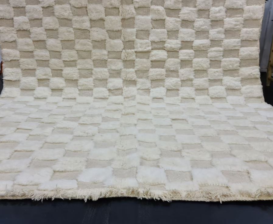 Checkered Wool Rug - Solid White