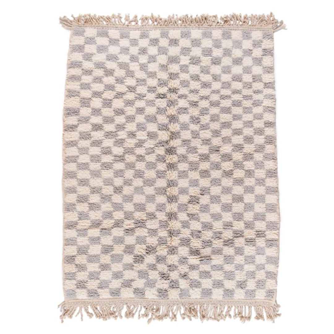 Checkered Wool Rug Handmade - Grey & White - Vintage Style - Design