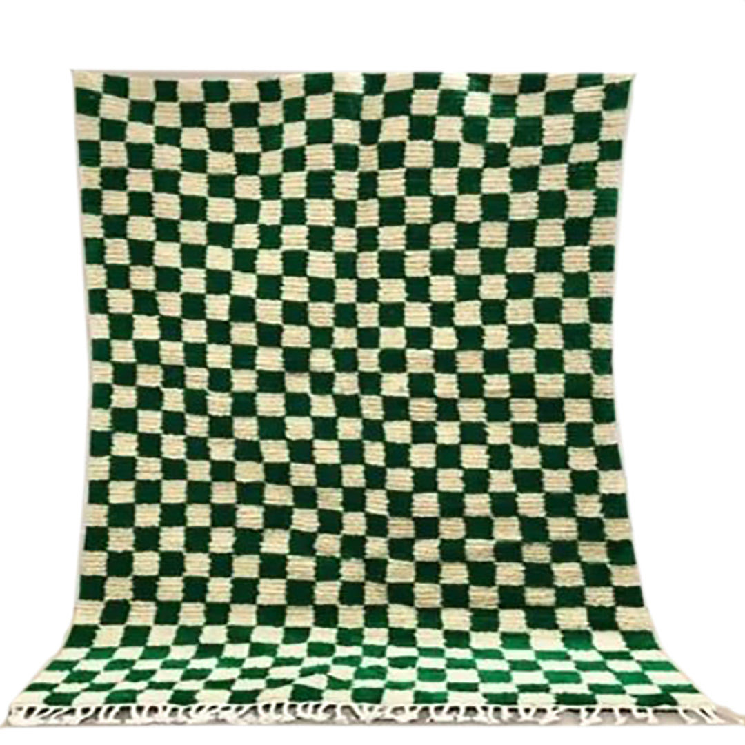 Checkered Wool Rug - Green & White