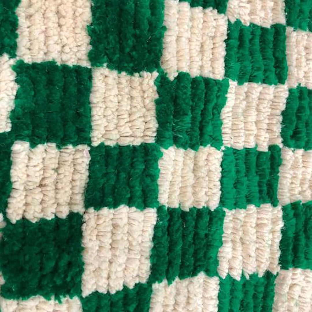 Checkered Wool Rug - Green & White