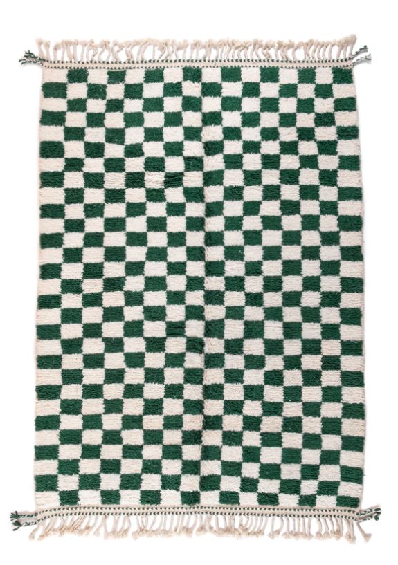 Checkered Wool Rug - Green & White