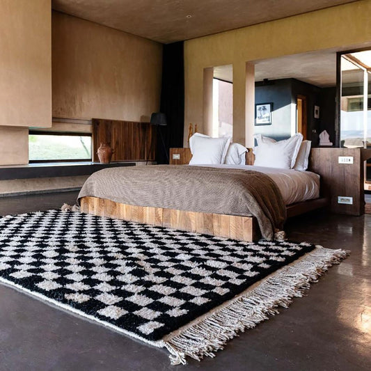 Checkered Wool Rug - Black & White