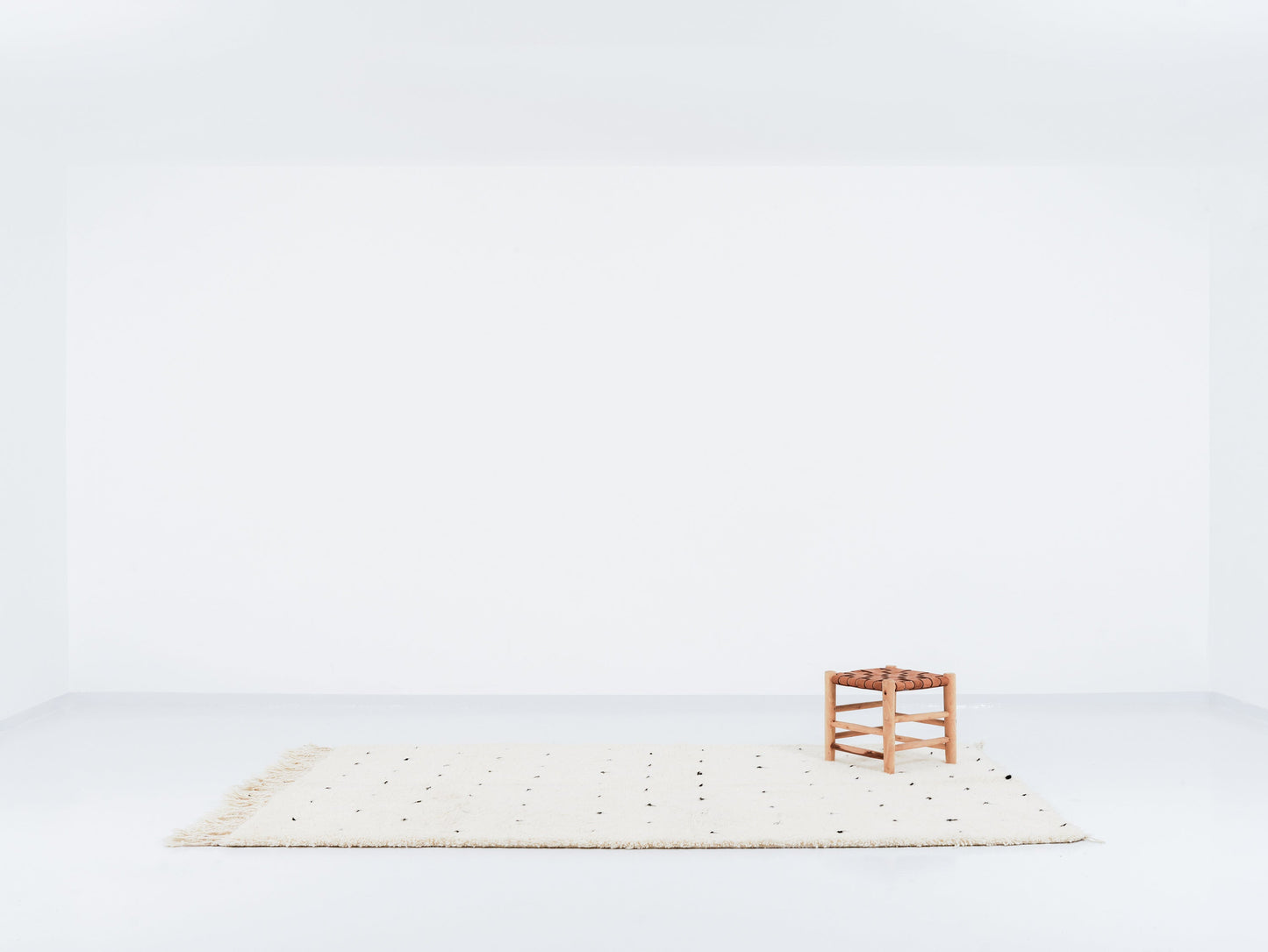 BEN Warain Design- White Boho rug- black points - Handmade rug- Wool rug -  254 x 151 cm MODEL BW001