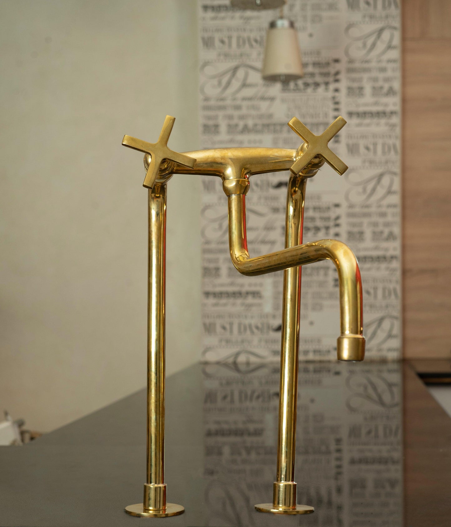 Unlacquered Brass Kitchen Long legs Faucet with Sprayer