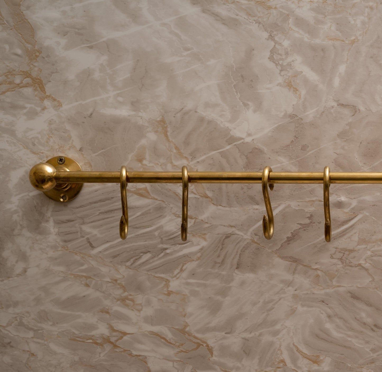 Unlacquered Brass Wall Mounted Pot Rack With Hooks