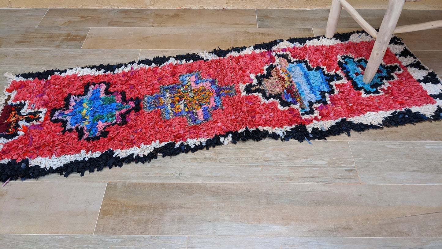 Vintage Boucherouite Rug - 195 x 60 cm || 6.4 x 1.97 feet