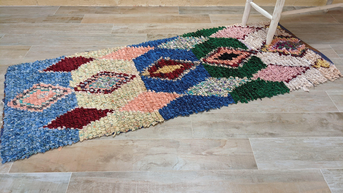 Vintage Boucherouite Rug - 225 x 87 cm || 7.38 x 2.85 feet