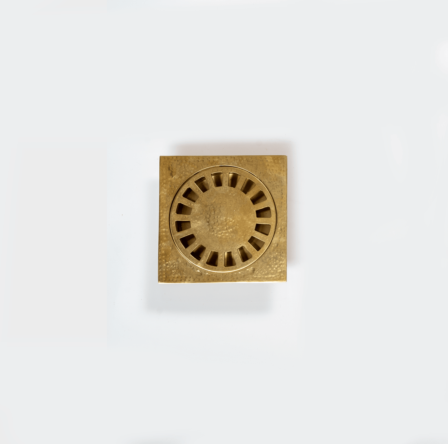 Unlacquered Hammered Brass Square Shower Drain with Removable Cover