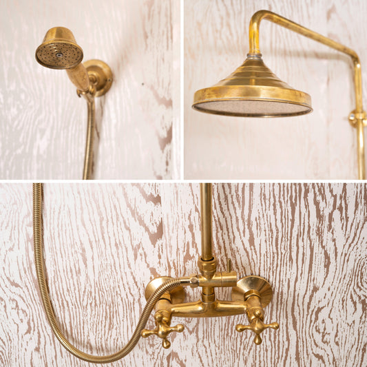 Unlacquered Brass Shower System - Brass Round Head