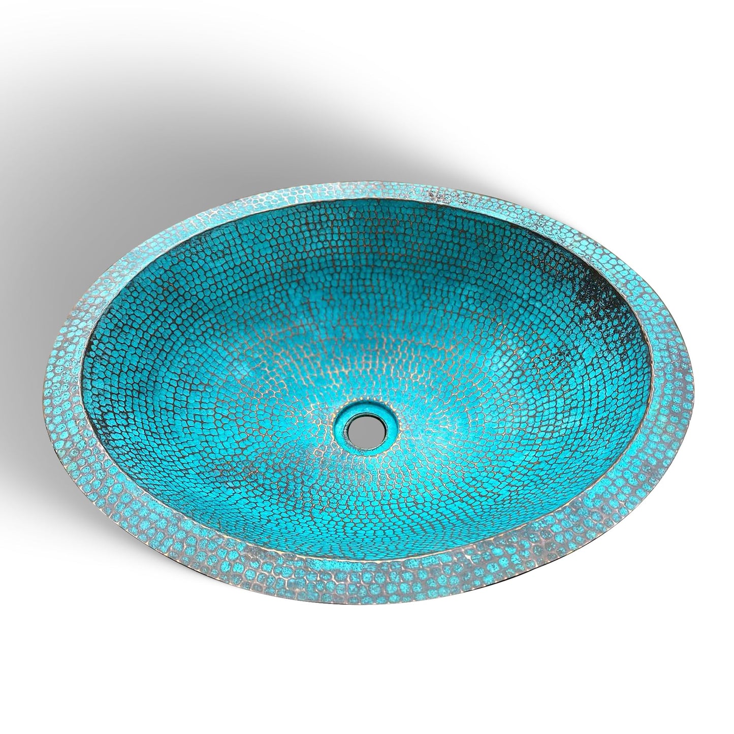 Antique Turquoise Weathered Bathroom Sink Basin in Copper - Syera