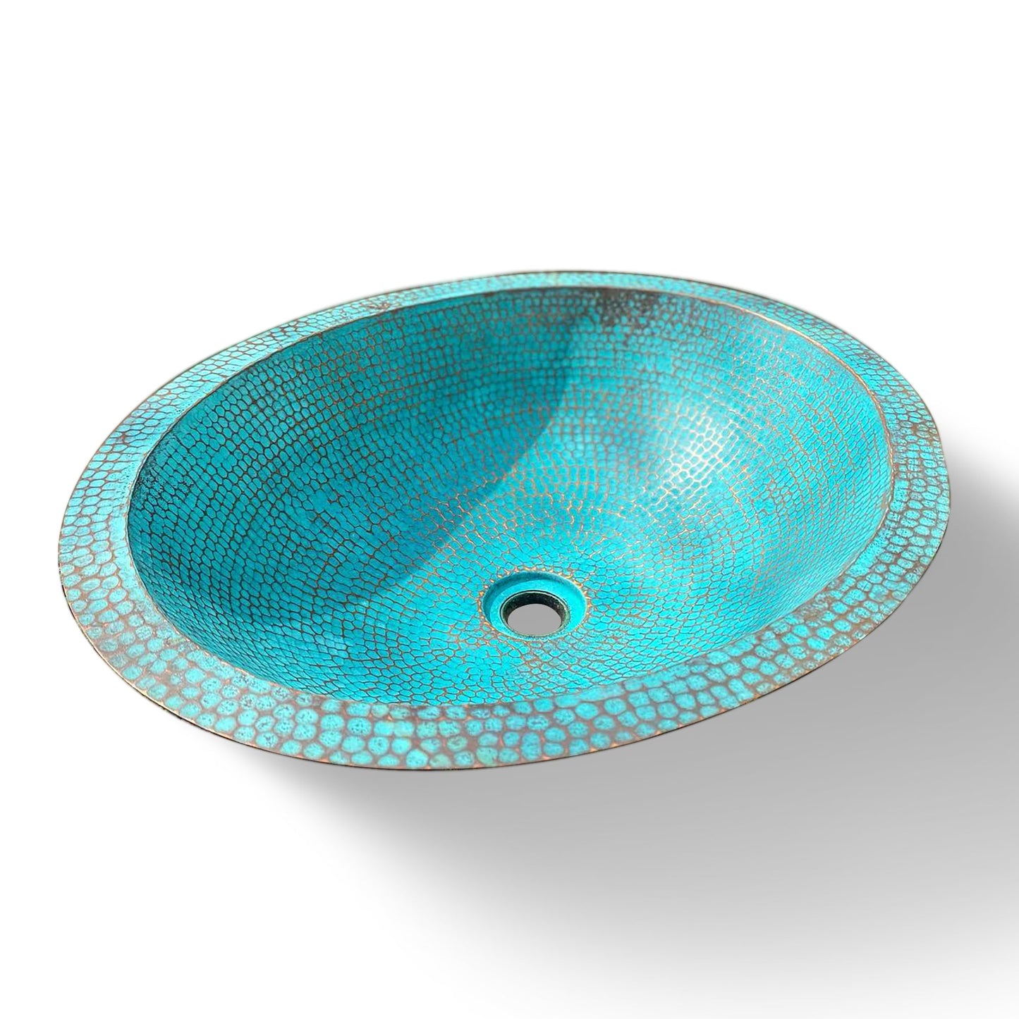 Antique Turquoise Weathered Bathroom Sink Basin in Copper - Syera