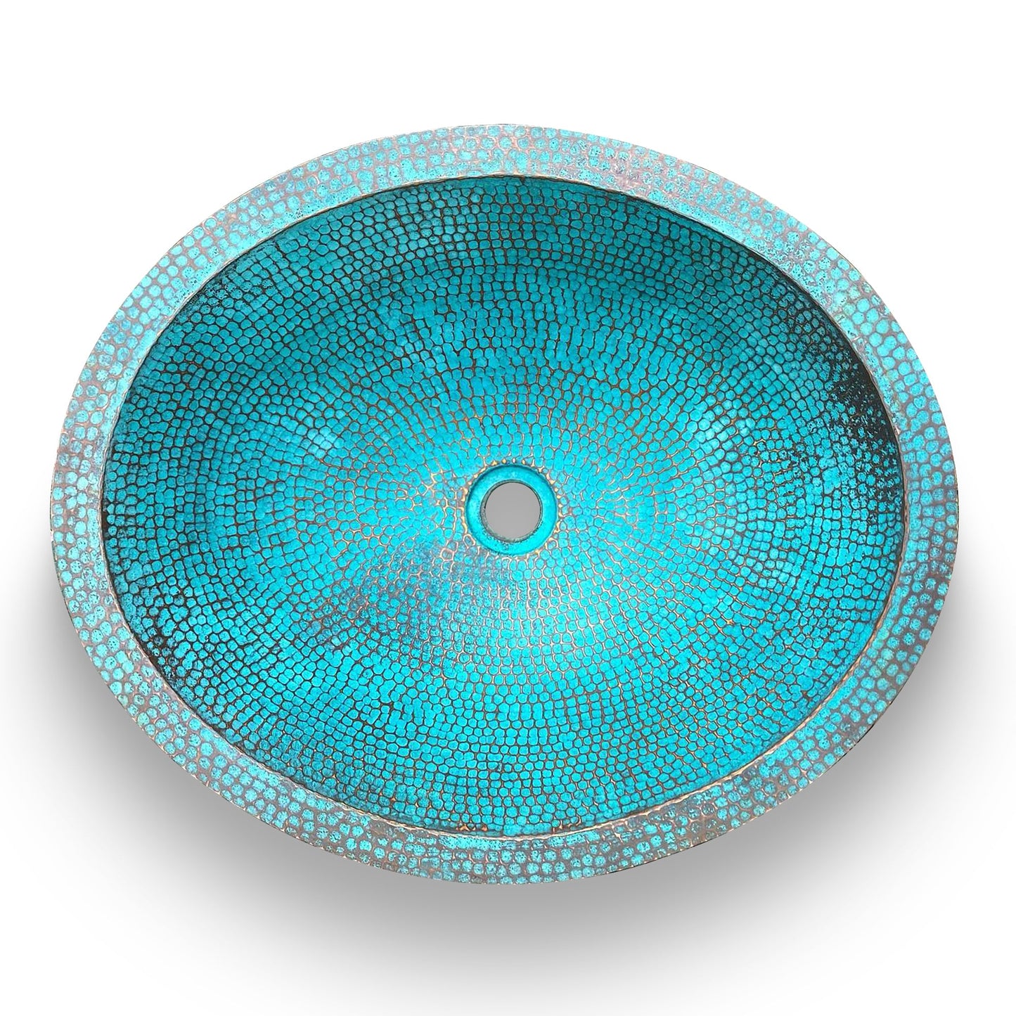 Antique Turquoise Weathered Bathroom Sink Basin in Copper - Syera