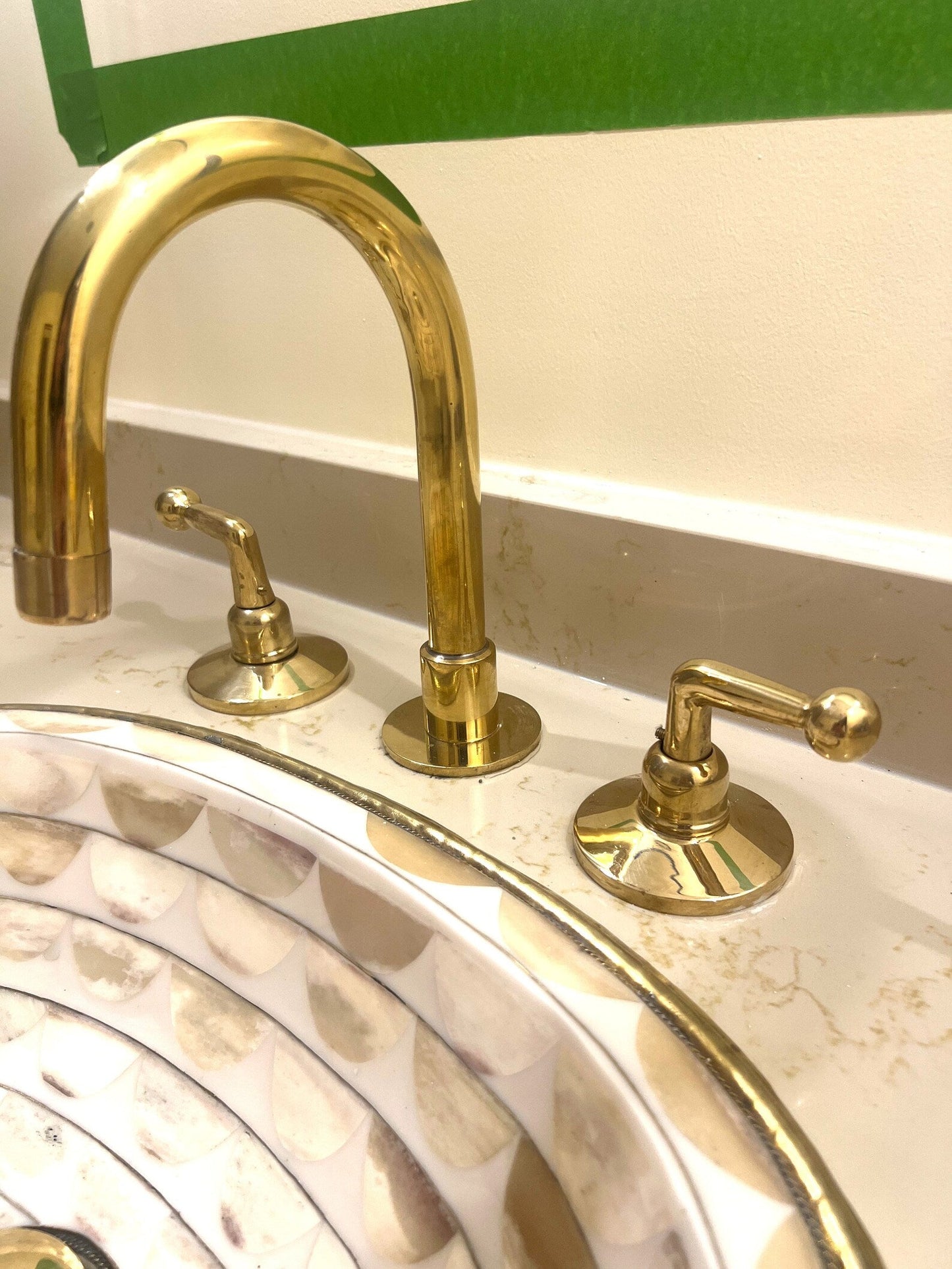 Unlacquered Brass 3 holes Faucet, Solid Brass Widespread Tap