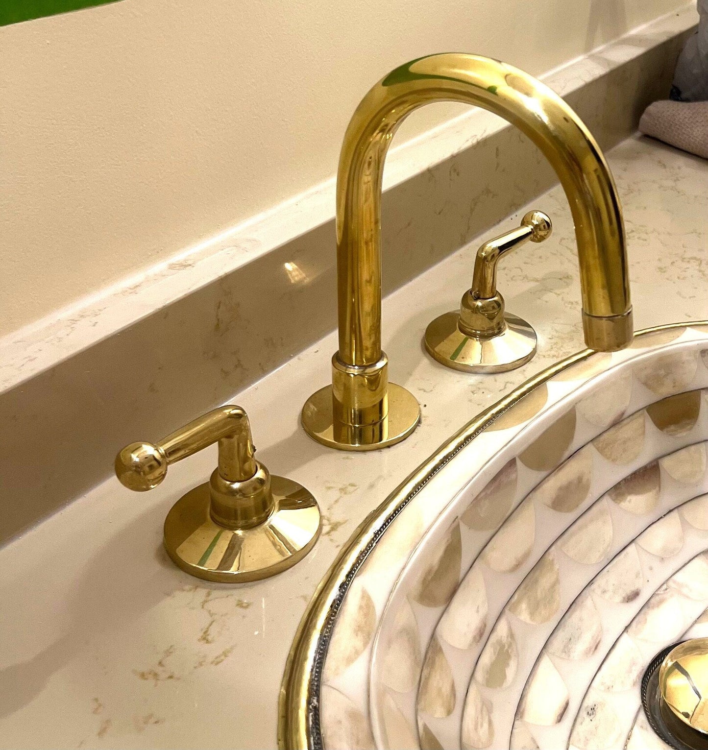 Unlacquered Brass 3 holes Faucet, Solid Brass Widespread Tap