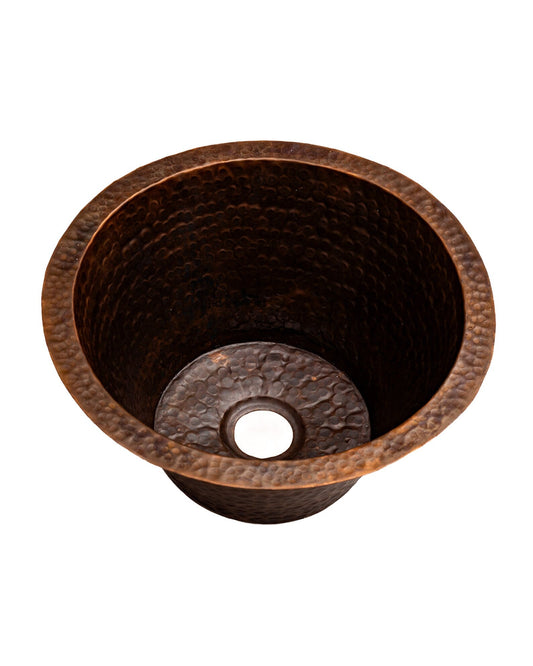 Aged Copper Round Bar Sink - Dark Brown Dropped In Sink - Hammered Finish