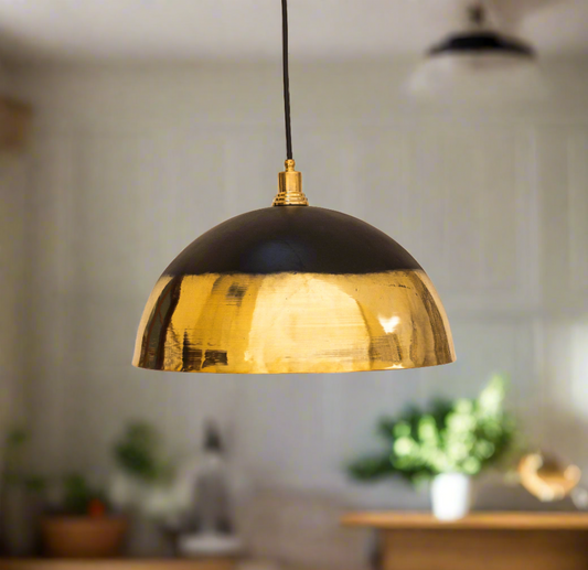 Brass Light Fixture Dome Unlacquered Brass and Black  Pendant Light Island Kitchen