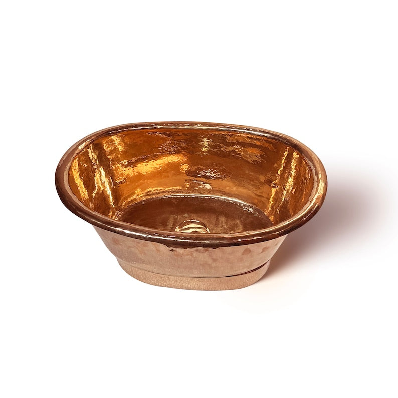 Bathroom Copper Wash Basin- Hand-Hammered Vessel Sink Tub Style.