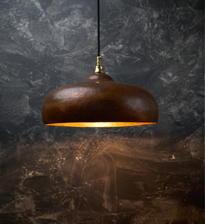 Vintage Rustic Patina Copper Pendant Light - Kitchen Island Ceiling Lamp