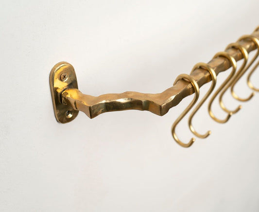 Unlacquered Solid Brass Pot Rail With Hooks, Vintage Pot Hangers for Kitchen