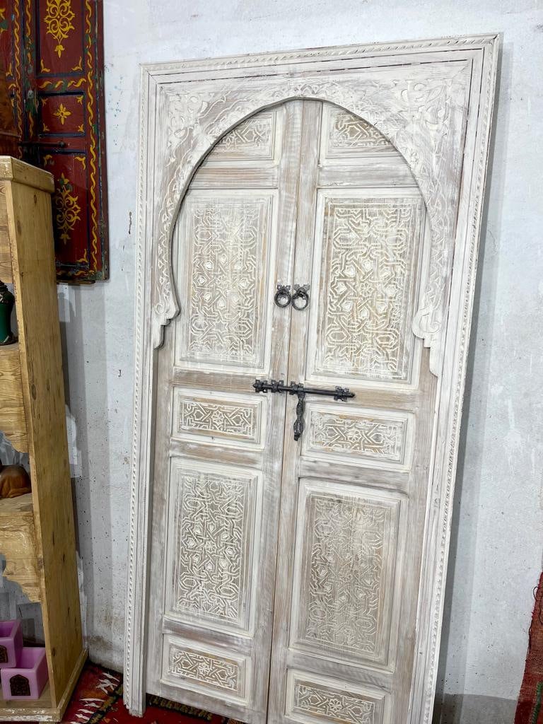 White Moroccan Door | Carved Door | Wall deco | Interior Decoration |