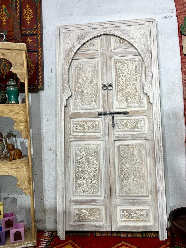 White Moroccan Door | Carved Door | Wall deco | Interior Decoration |