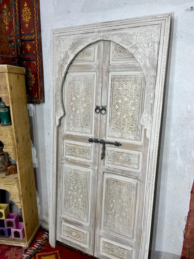 White Moroccan Door | Carved Door | Wall deco | Interior Decoration |