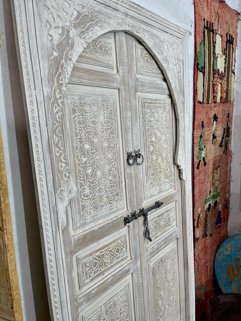 White Moroccan Door | Carved Door | Wall deco | Interior Decoration |