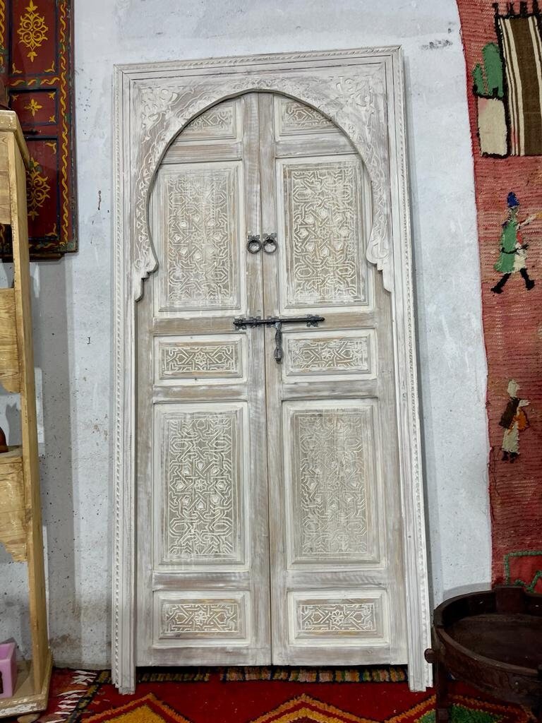 White Moroccan Door | Carved Door | Wall deco | Interior Decoration |