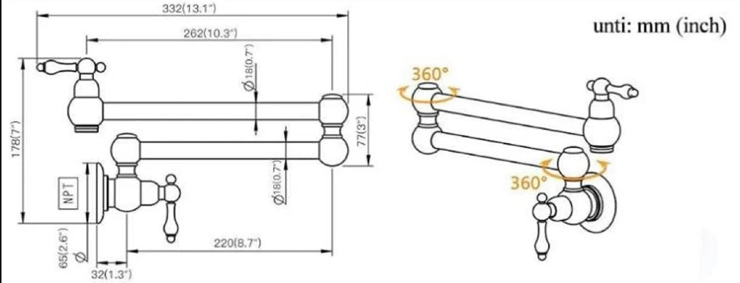 Unlacquered Brass Pot Filler Faucet With Cross Handle