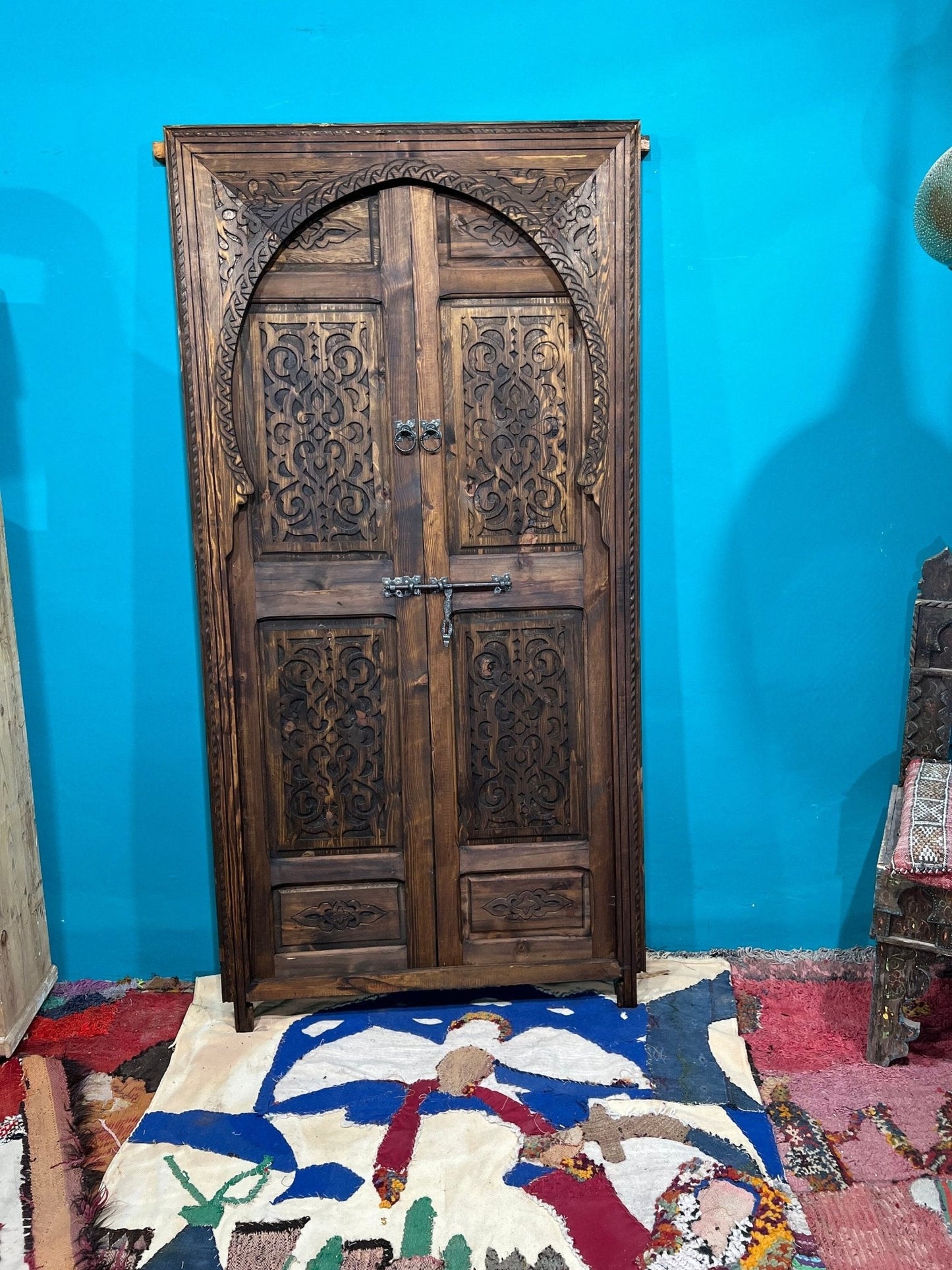 Wooden Double Carved Door , Amazing front door sale  Hand-Carved Geometric Moroccan Door - Authenticity & Customization