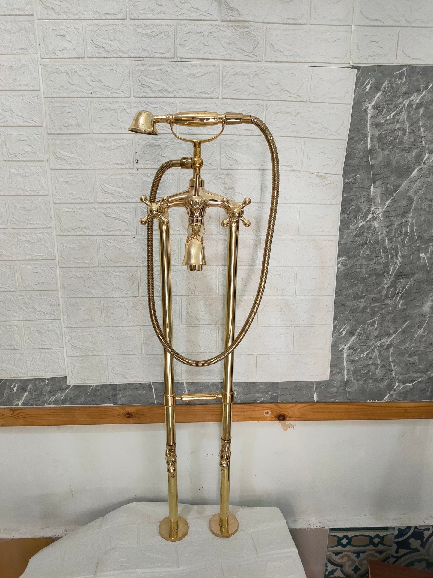 Unlaquered Brass Freestanding Tub Filler Faucet