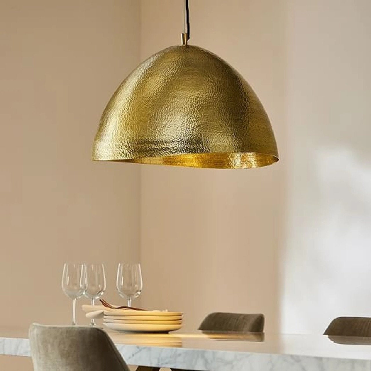 Beautiful hammered brass dome lights, Moroccan ceiling lights, solid brass chandelier, Hanging lamps with hammered surface details.