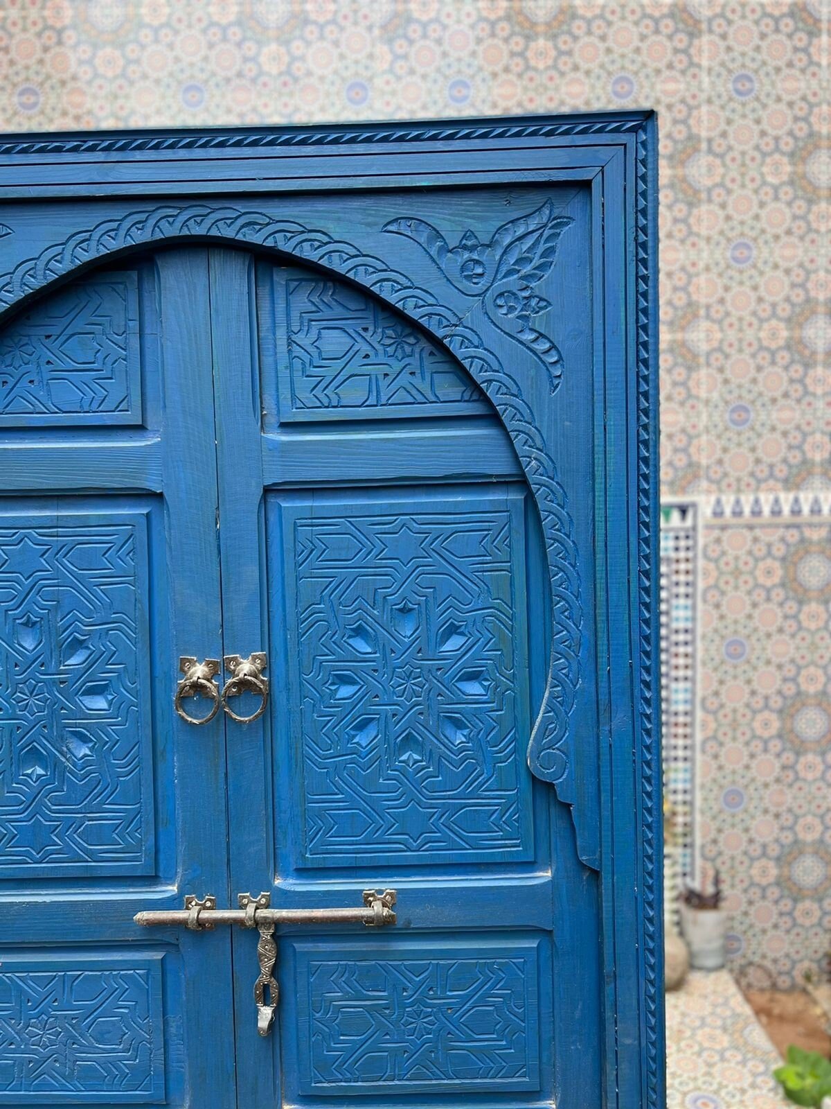 Wooden Carved Moroccan Door - Hand Painted, Distressed, Vintage, Antique, Blue Wooden Large Door Crafted with Best Quality of Wood