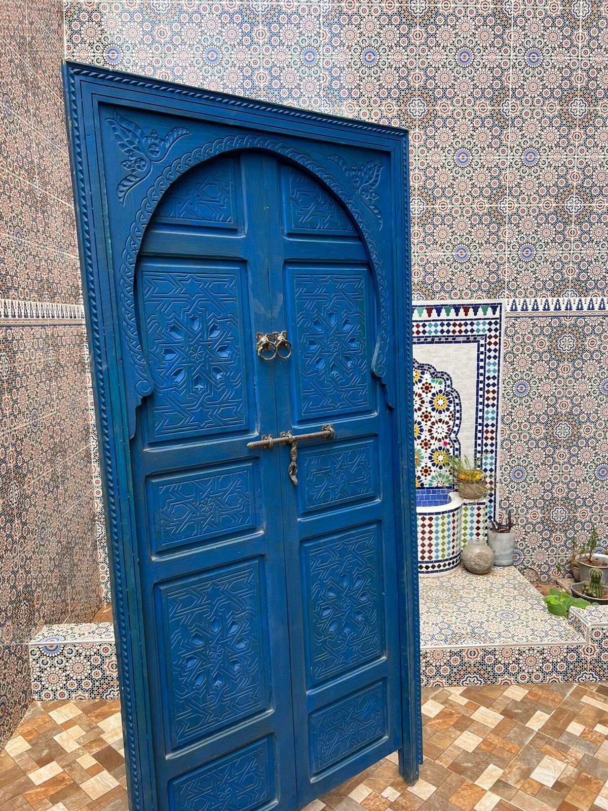 Wooden Carved Moroccan Door - Hand Painted, Distressed, Vintage, Antique, Blue Wooden Large Door Crafted with Best Quality of Wood