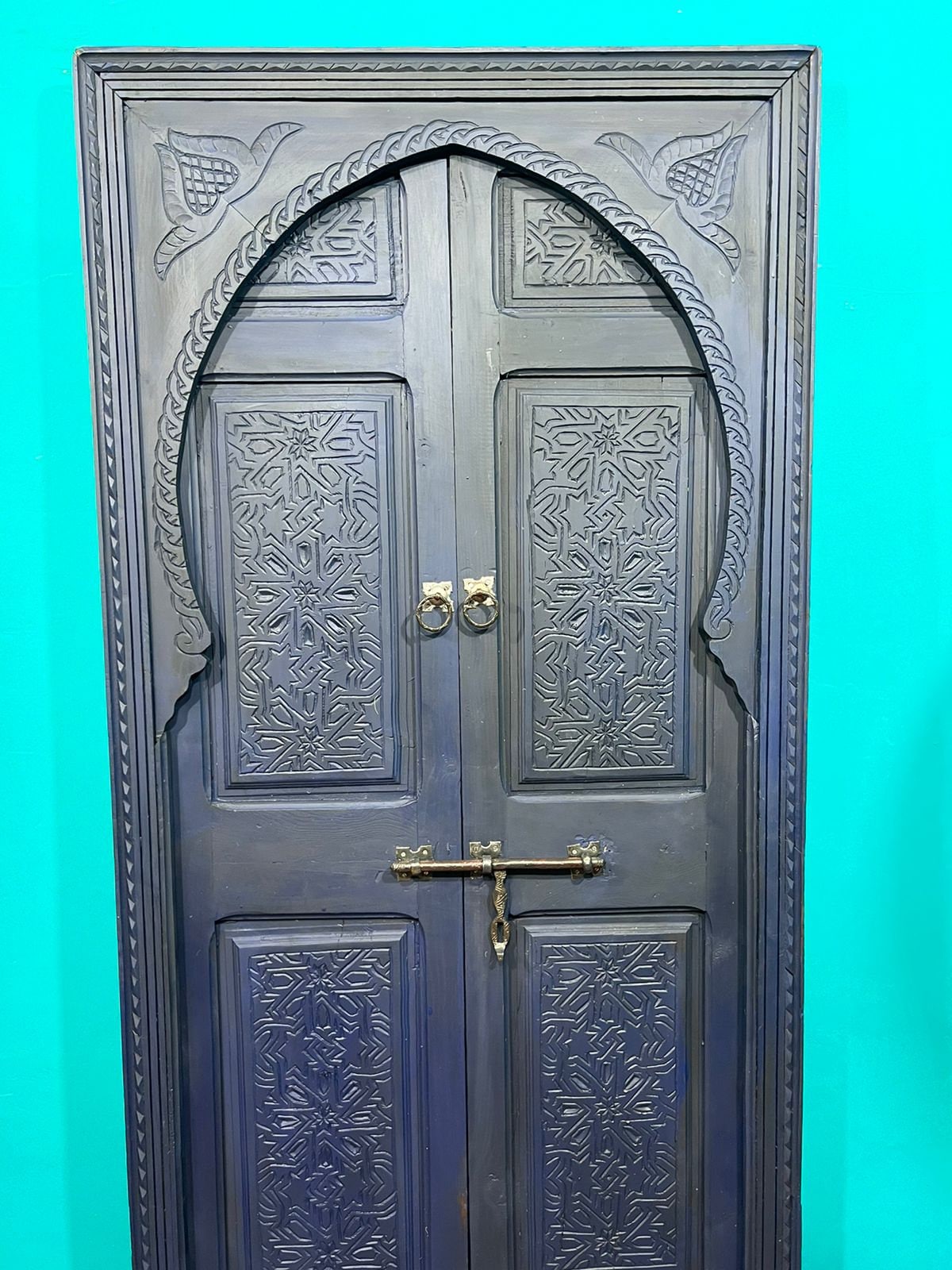 Wooden Carved Blue Moroccan Door - Hand Painted, Distressed, Vintage, Antique, Blue Wooden Large Door Crafted with Best Quality of Wood