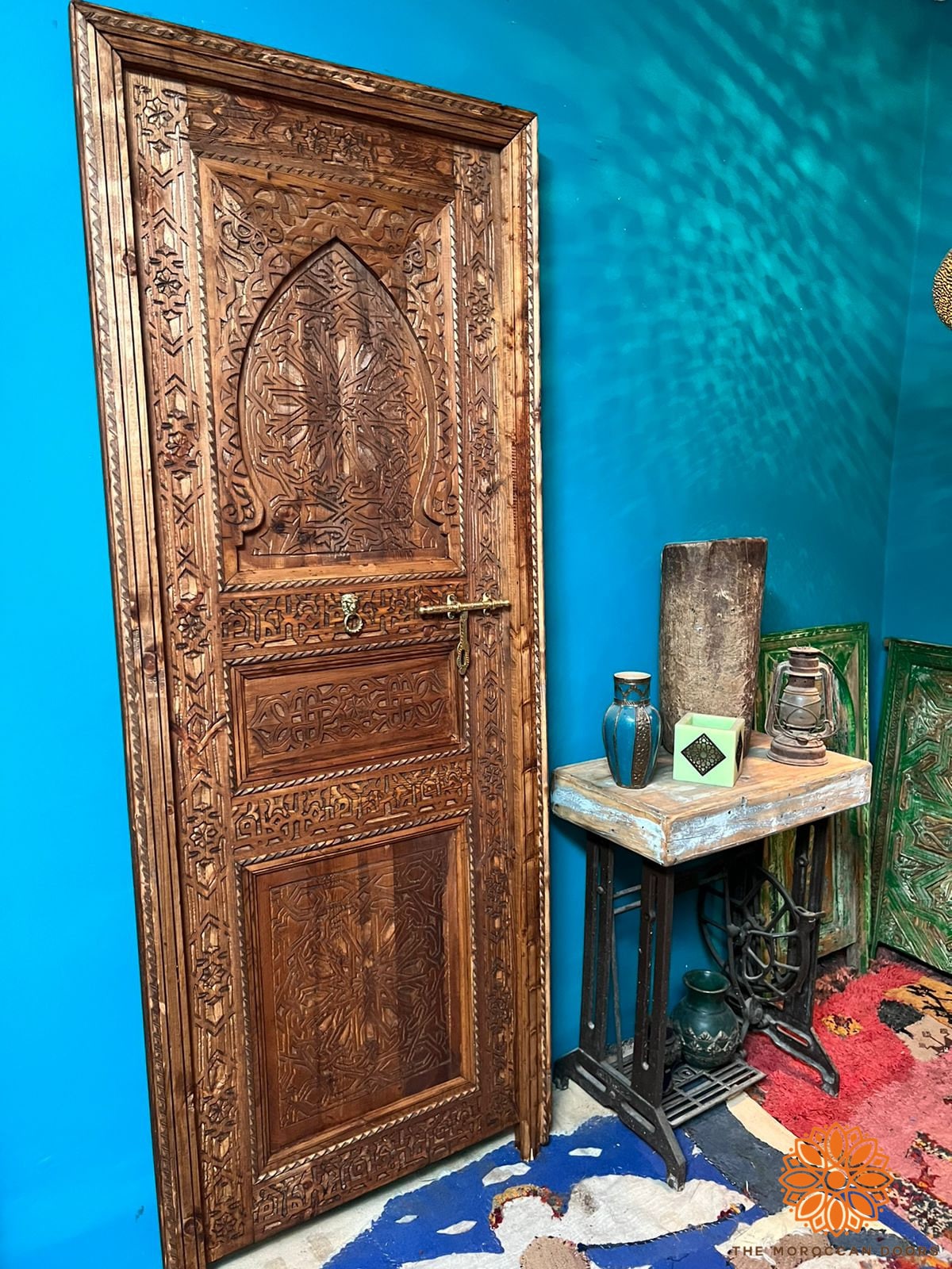 Wooden Carved Door Style Boho WRITING With Carved BRASS Locker, Closet Interior Door designer Home Moroccan Gift Doors Modern Door & Locks .