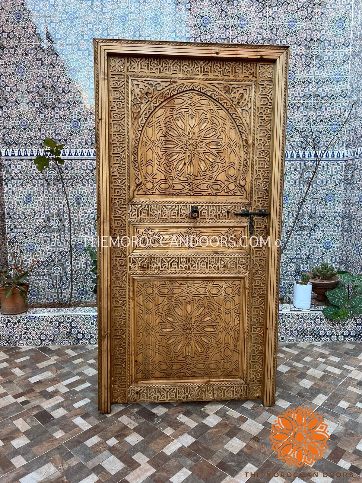 Wooden Carved Door Style Boho WRITING With Carved iron  Locker, Closet Interior Door designer Home Moroccan Gift Doors Modern Door & Locks .