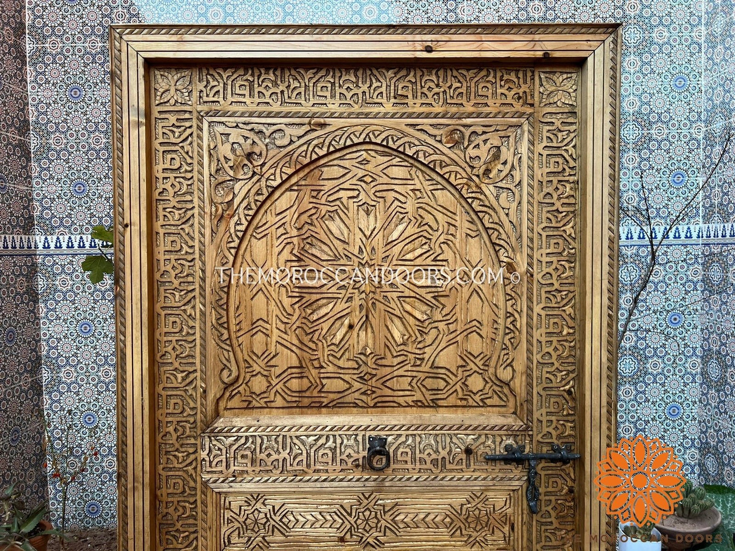 Wooden Carved Door Style Boho WRITING With Carved iron  Locker, Closet Interior Door designer Home Moroccan Gift Doors Modern Door & Locks .