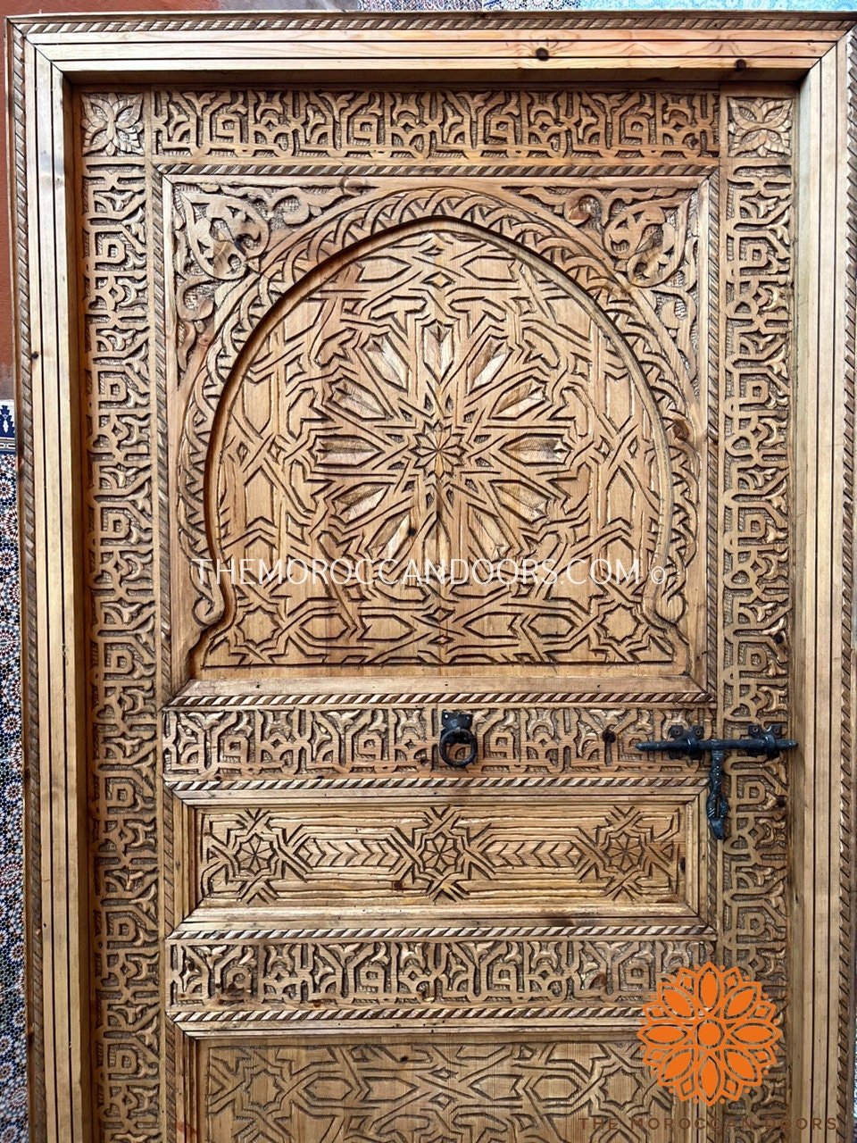 Wooden Carved Door Style Boho WRITING With Carved iron  Locker, Closet Interior Door designer Home Moroccan Gift Doors Modern Door & Locks .