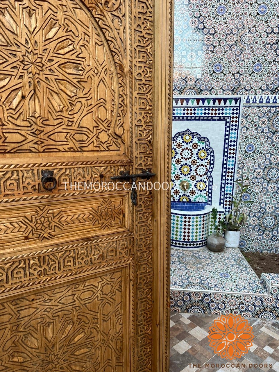 Wooden Carved Door Style Boho WRITING With Carved iron  Locker, Closet Interior Door designer Home Moroccan Gift Doors Modern Door & Locks .